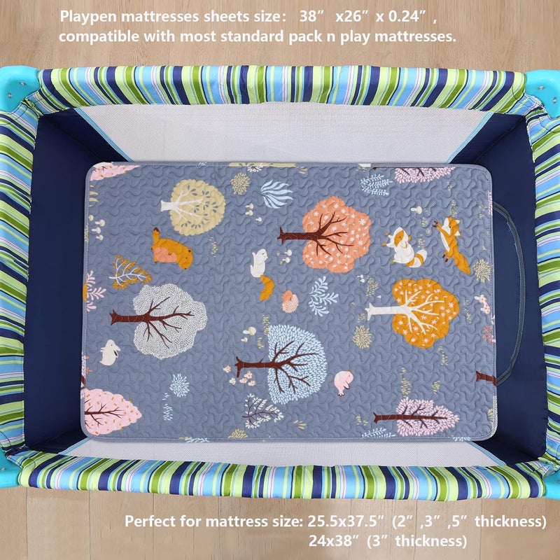 MIIMER Store Padded Pack n Play Sheets Breathable Thick Pack and Play Mattress Protector, Quilted 38x26” Playard Sheet Fitted for Graco, Portable Mini Cribs and Foldable Mattress Pad, Soft Playpen Mattresses Cover - Image 3
